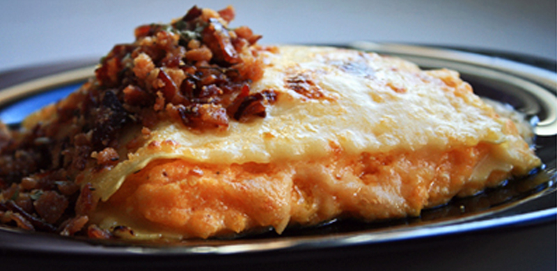 Mini lasaña con crema de calabaza