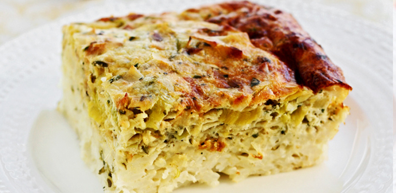 Pastel de arroz y puerros