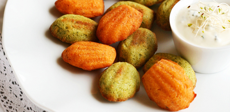 Mini madeleines de pesto verde y rosso